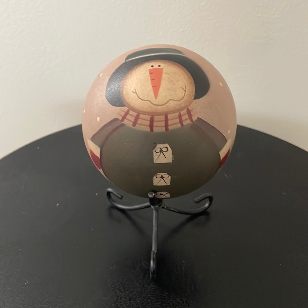 Wooden primitive Christmas ball And stand